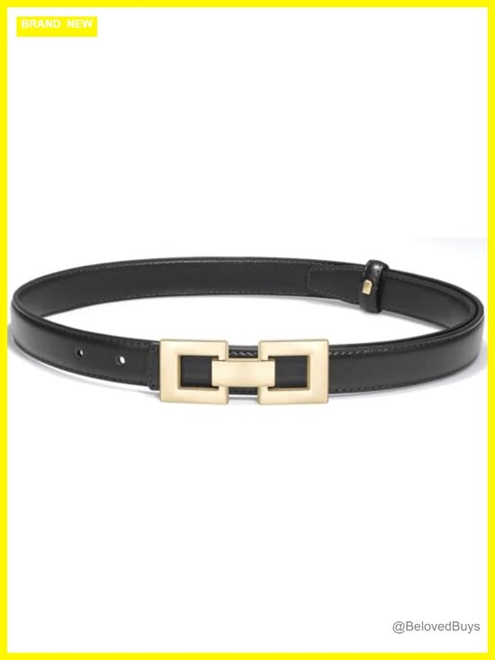 Accessories - Women's Skinny PU Leather Belt with Gold Buckle, Faux Leather Waist Belt